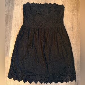 NWT Xhilaration Black Lace Mini Dress with Scalloped Trim Strapless Size L